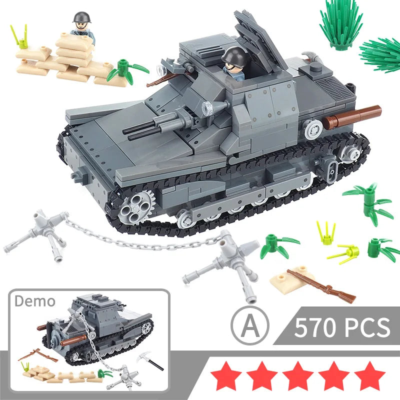Ultralight CV-33 Tank Building Block MOC Military WW2 Figures War Weapons War of Resistance Scenes Models Children Gifts Boy Toy